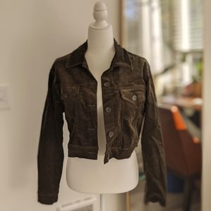 Corduroy green button down crop jacket